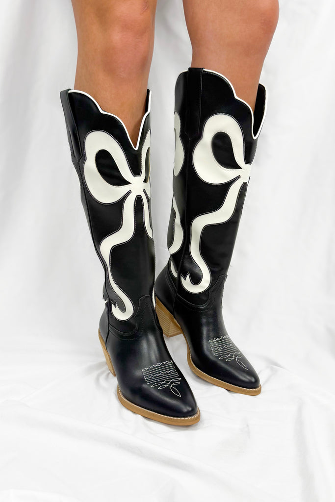 large bow mid calf boots