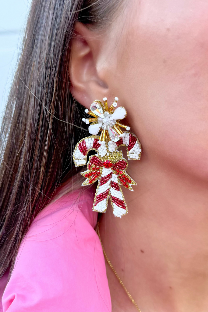 candy cane beaded earrings