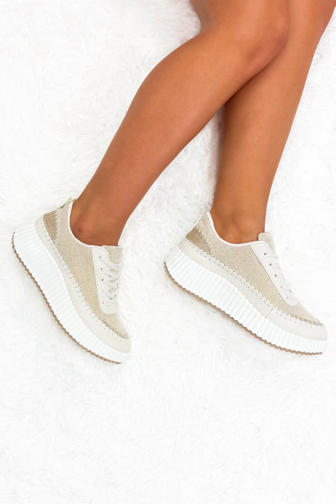 Whip Stitch Sneaker in Beige