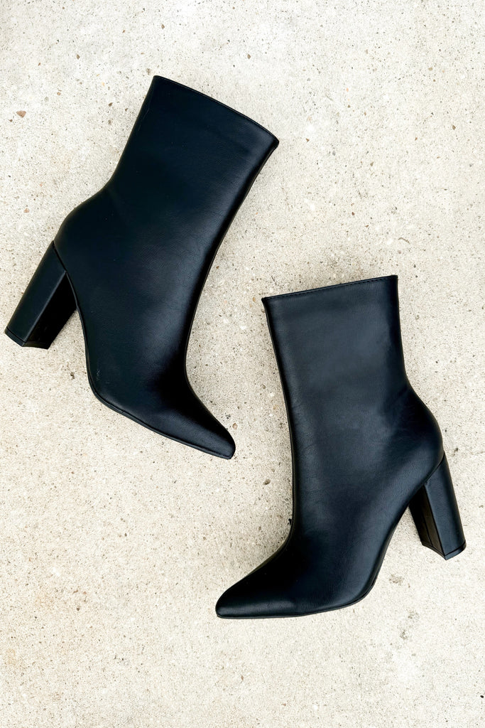 black pleather over the ankle pointed toe booties 