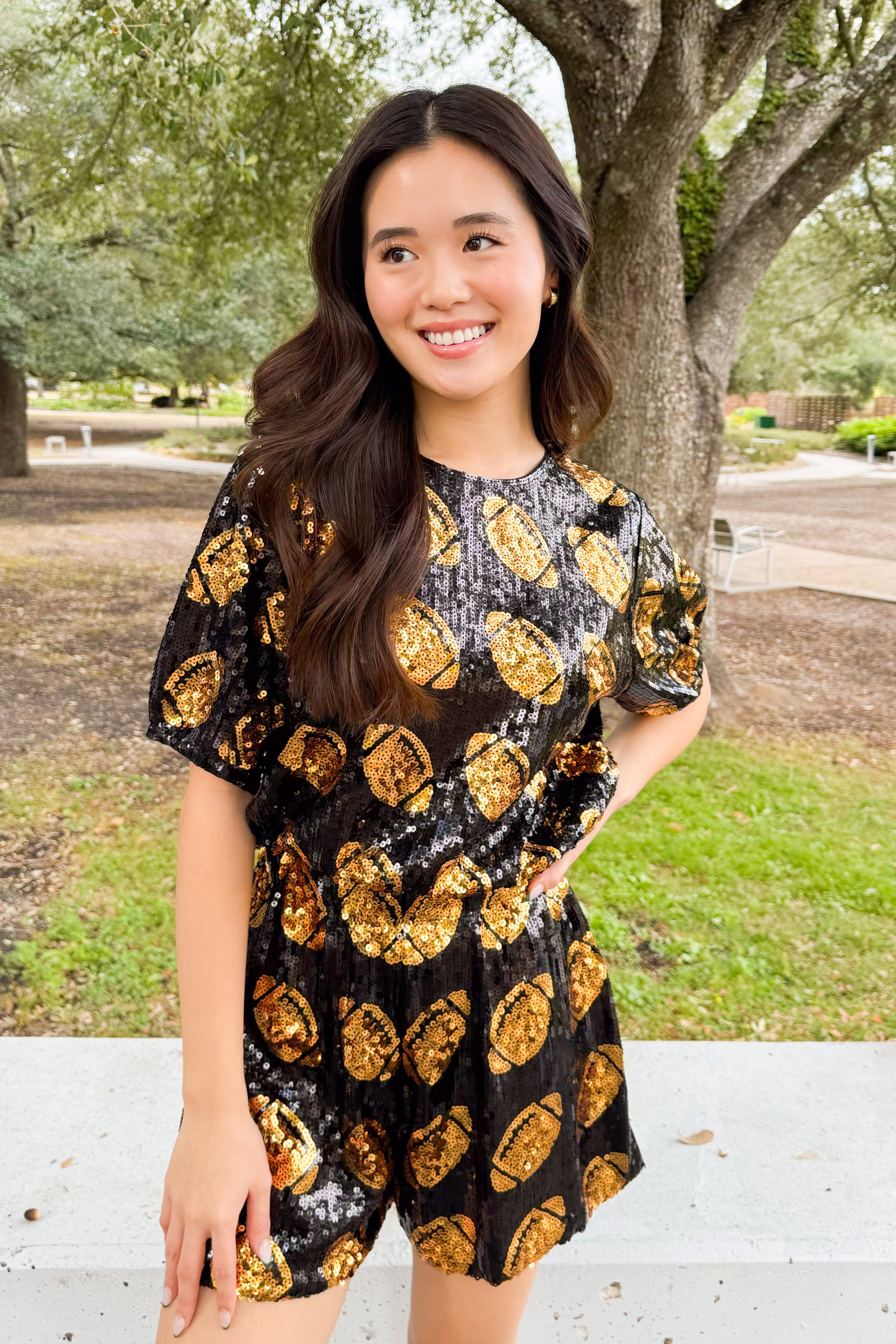 Gameday Energy Sequin Crop Top in Black/Gold - Frock Candy