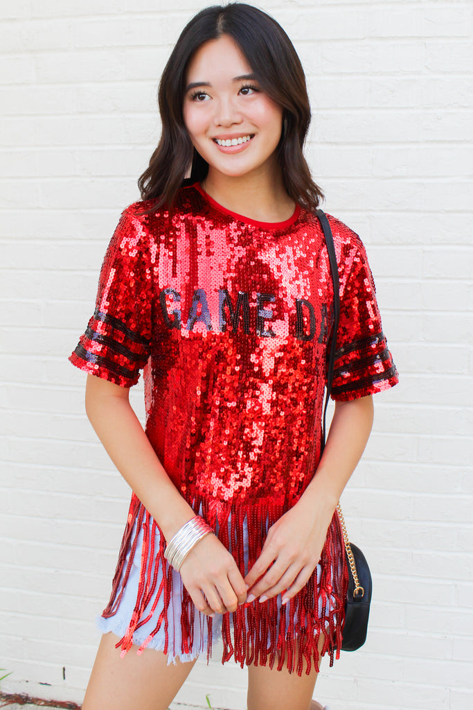 sequin fringe top