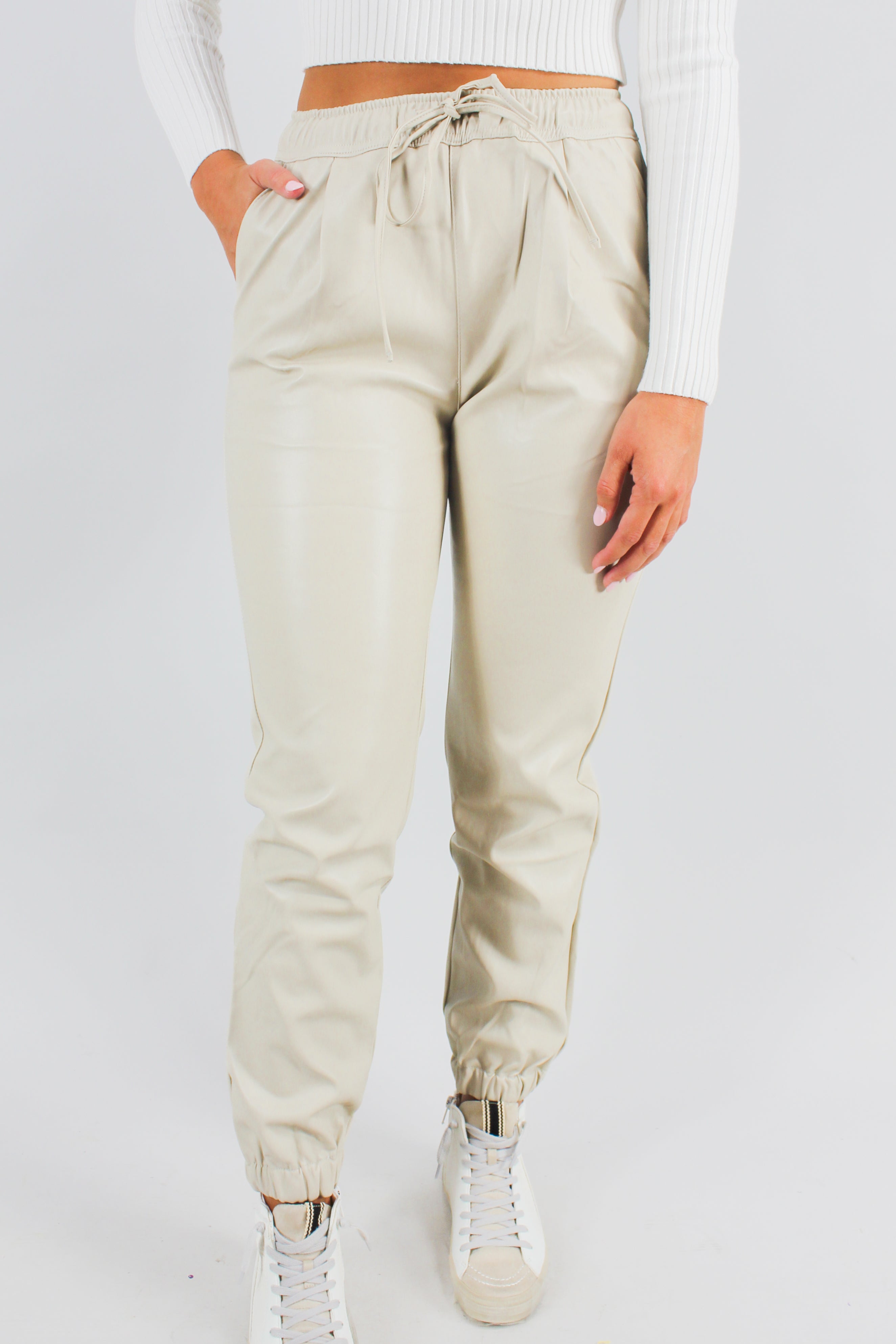 Frock Candy Street Chic Pleather Joggers Cream / S