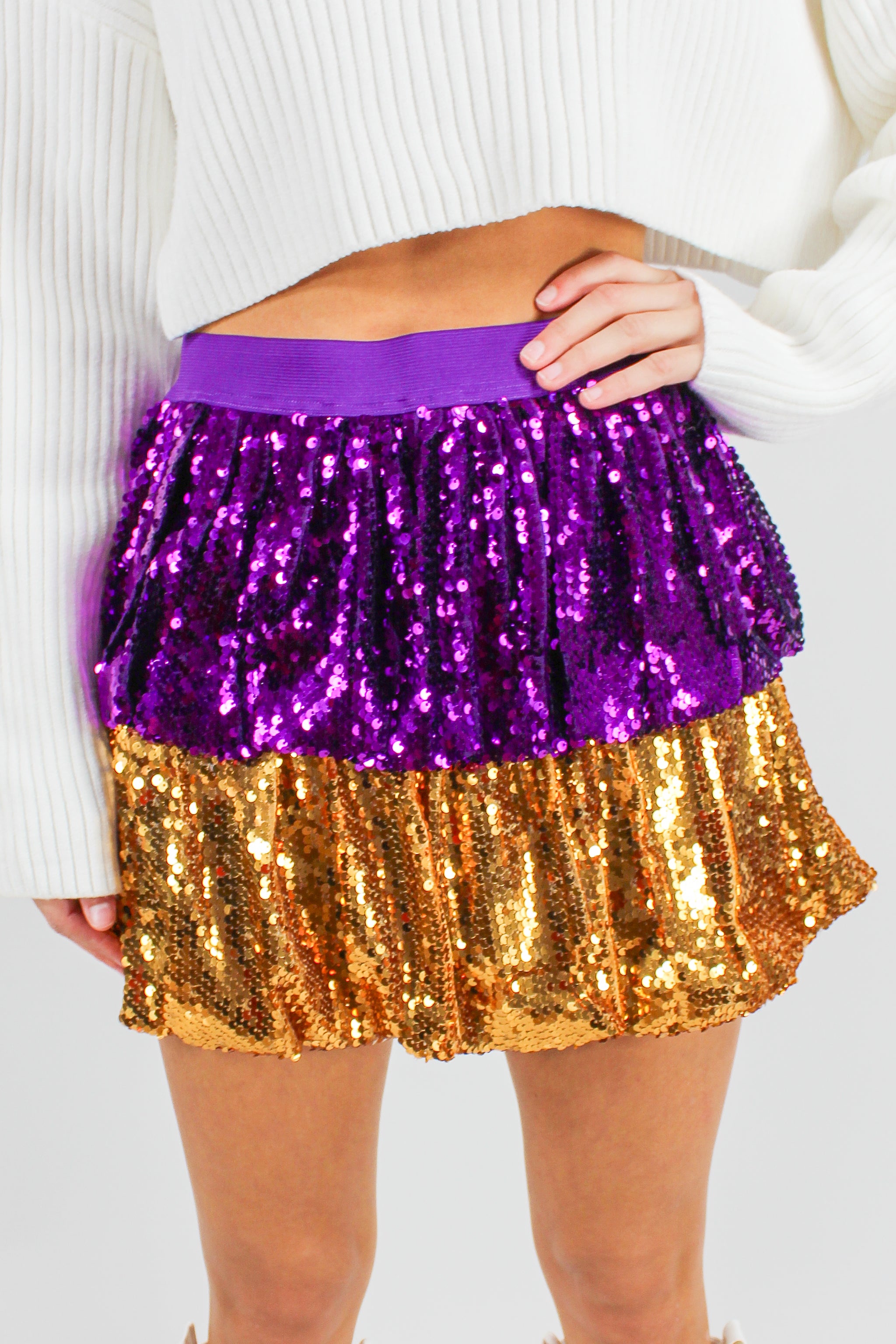 Gold sequin tiered skirt hotsell