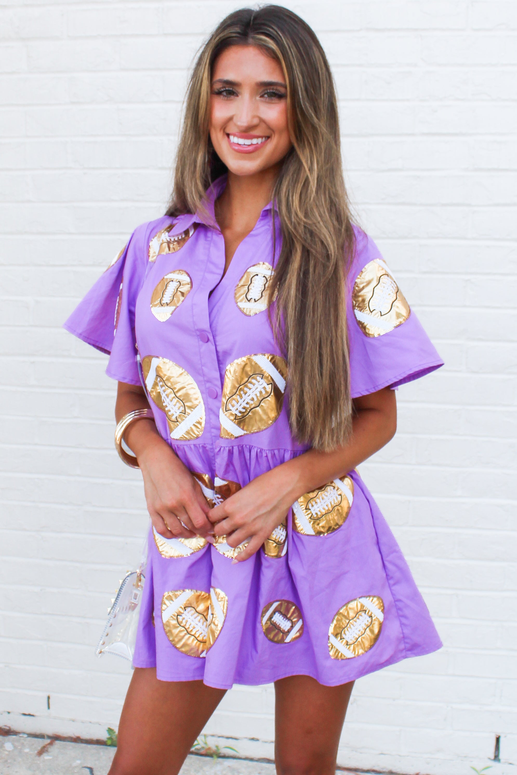 White, Purple & Gold Queen Of Gameday Romper in 2023