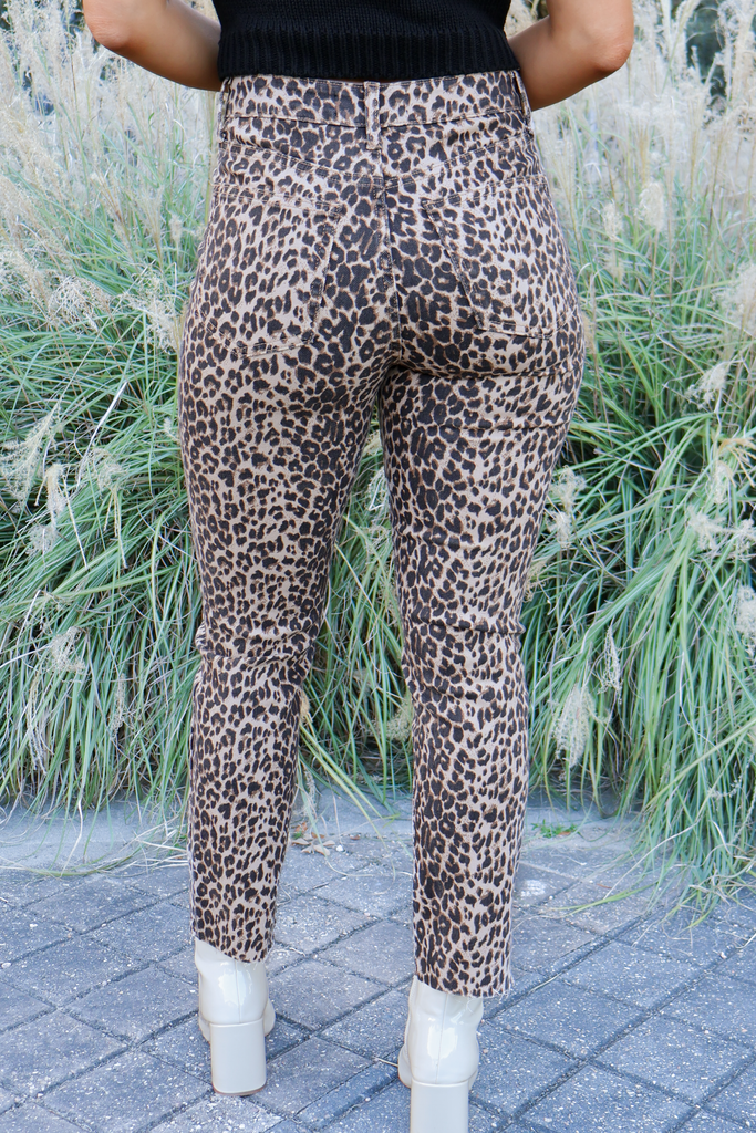 leopard straight leg jeans