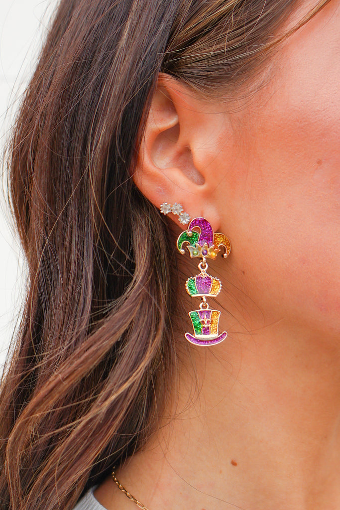 mardi gras dangle earrings