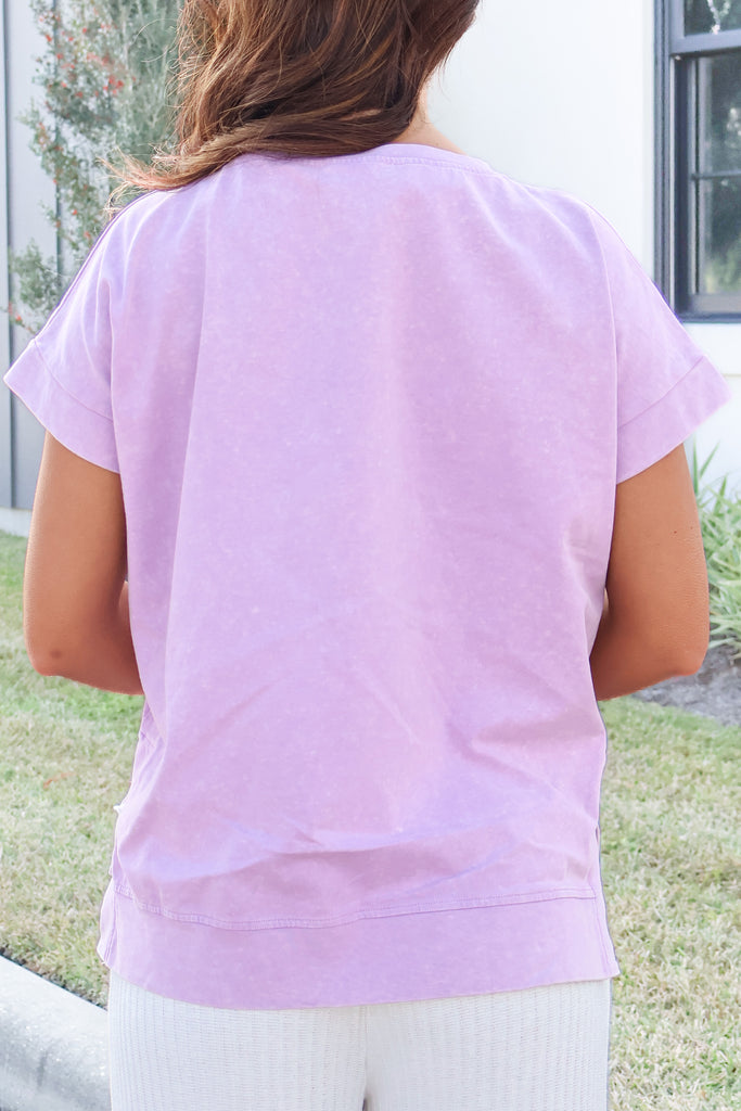 bleach washed lilac top