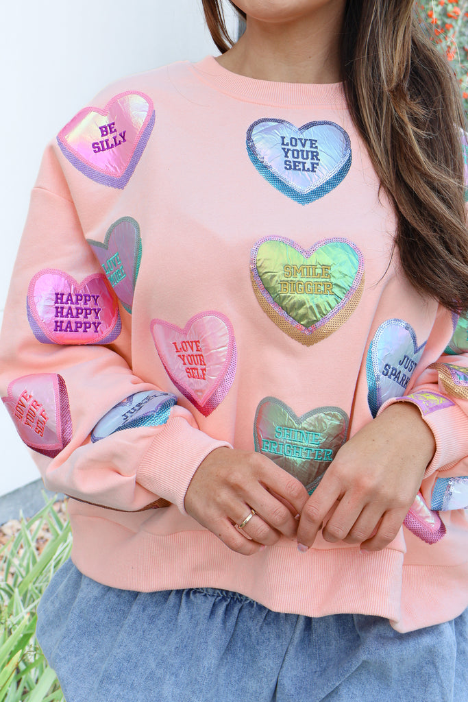 sequin candy heart sweatshirt