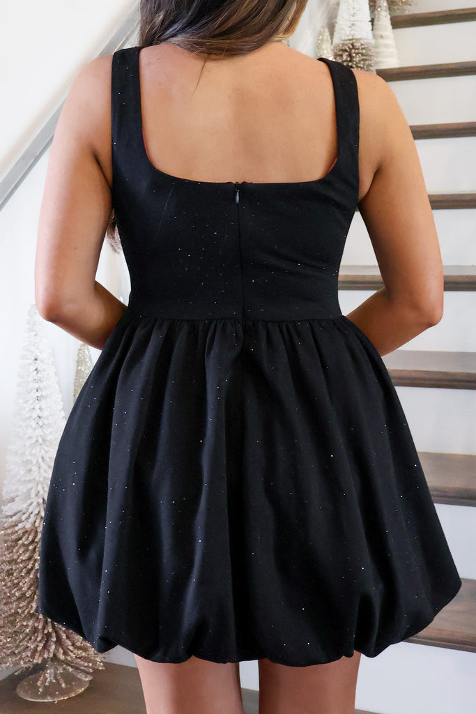 black bubble hem mini dress