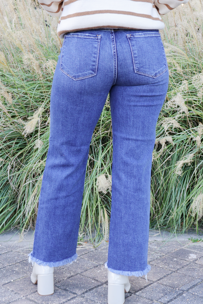 medium wash denim high rise jeans