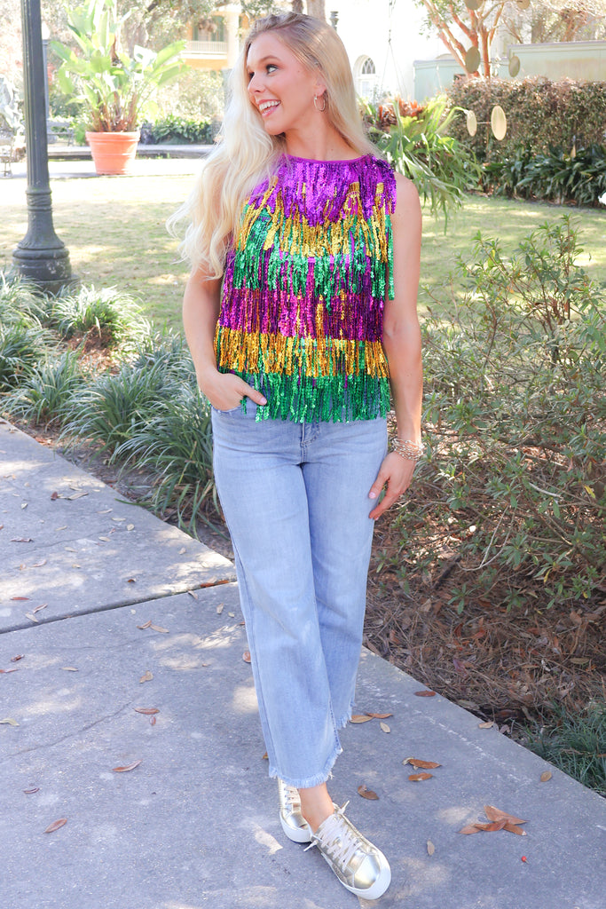 colorblock fringe tank