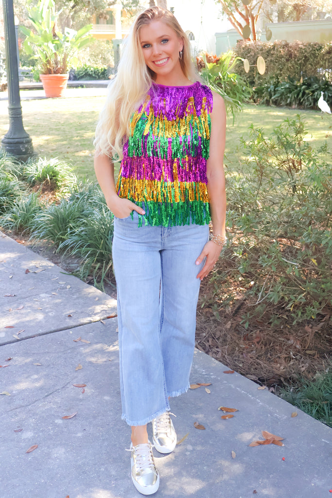 sequin fringe top