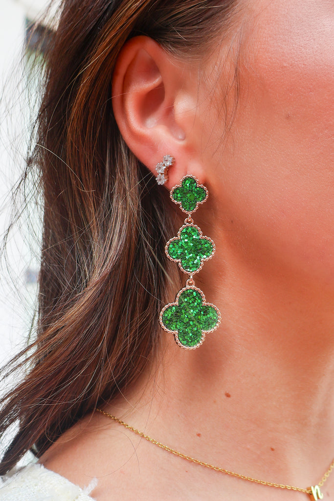 glitter clover drop earrings