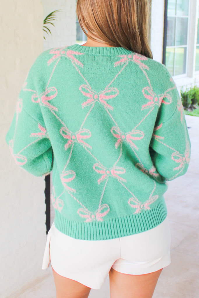 bow print sweater